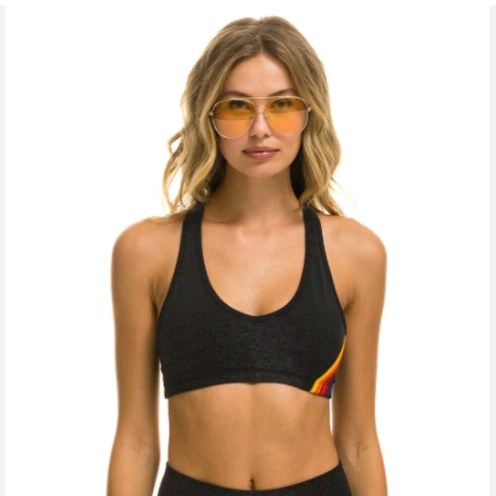 Aviator Nation Black Sports Bra with Rainbow Detail
